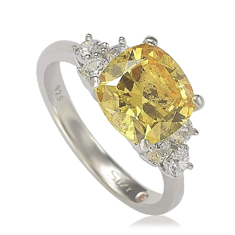 Rings with vintage-inspired rose-cut diamonds -Suzy Levian Sterling Silver Yellow Cubic Zirconia Engagement Ring