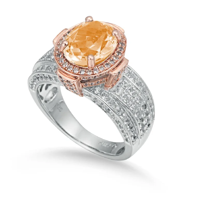 Rings with aventurine gems for green luck -Suzy Levian Two-Tone Sterling Silver 4.65 cttw Orange Citrine Ring