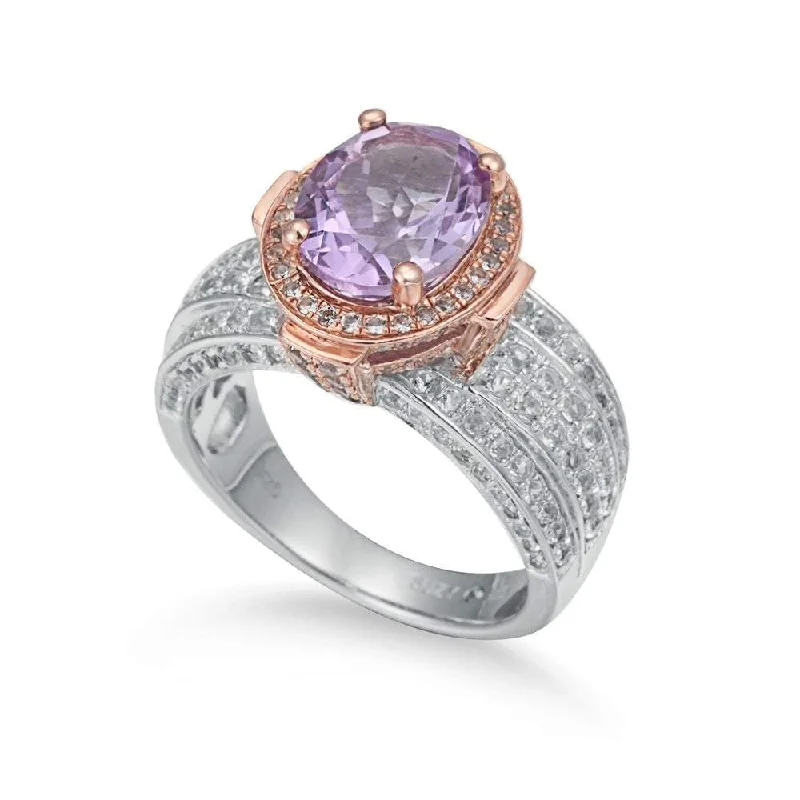 Rings with citrine stones for sunny vibes -Suzy Levian Two-Tone Sterling Silver 4.9 cttw Purple Amethyst Ring