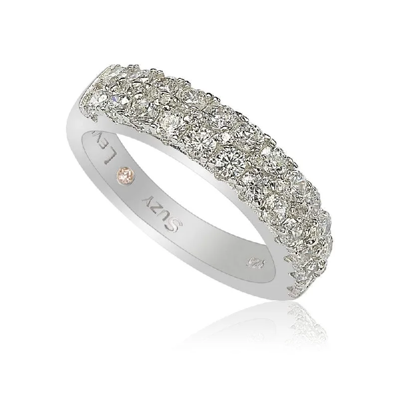 Rings with wide bands for statement wear -Suzy Levian White Cubic Zirconia in Sterling Silver Pave Half Eternity Ring