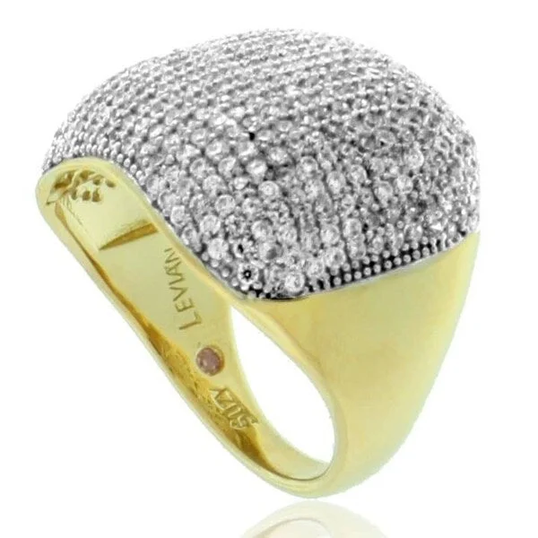 Rings with wave patterns for ocean vibes -Suzy Levian Yellow Sterling Silver Pave Cubic Zirconia Modern Pave Ring