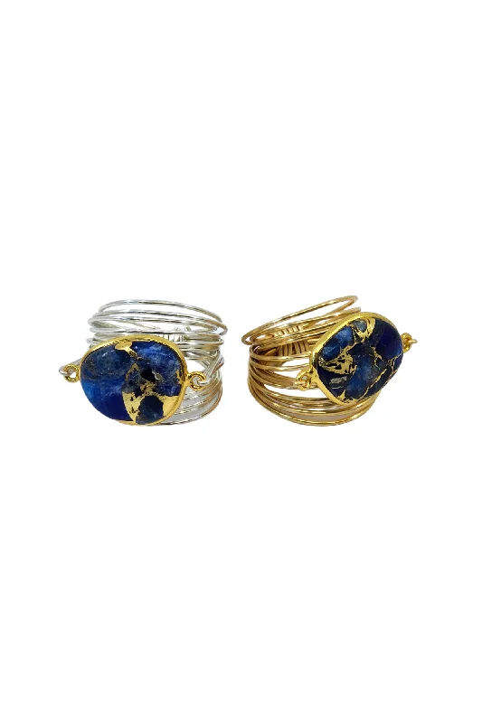 Chunky rings with hammered gold band texture -Torrey Ring in Blue Mojave Copper Turquoise