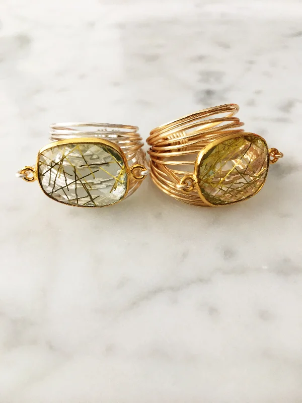 Rings with double bands for modern twist -Torrey Ring in Golden Rutilated Quartz - 14k Gold Fill / Sterling Silver