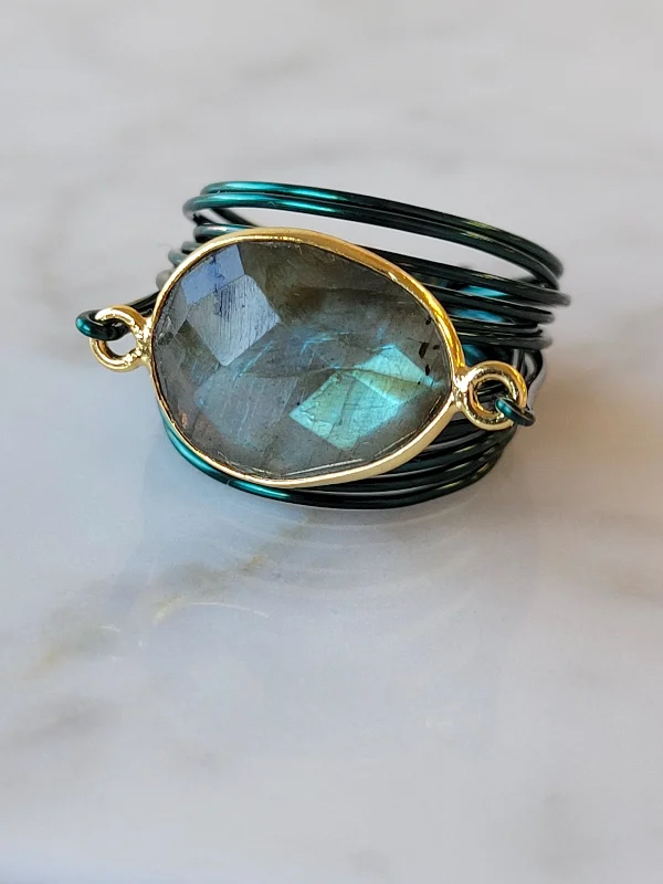 Rings with labradorite stones for mystic flash -Torrey Ring in Green with Labradorite