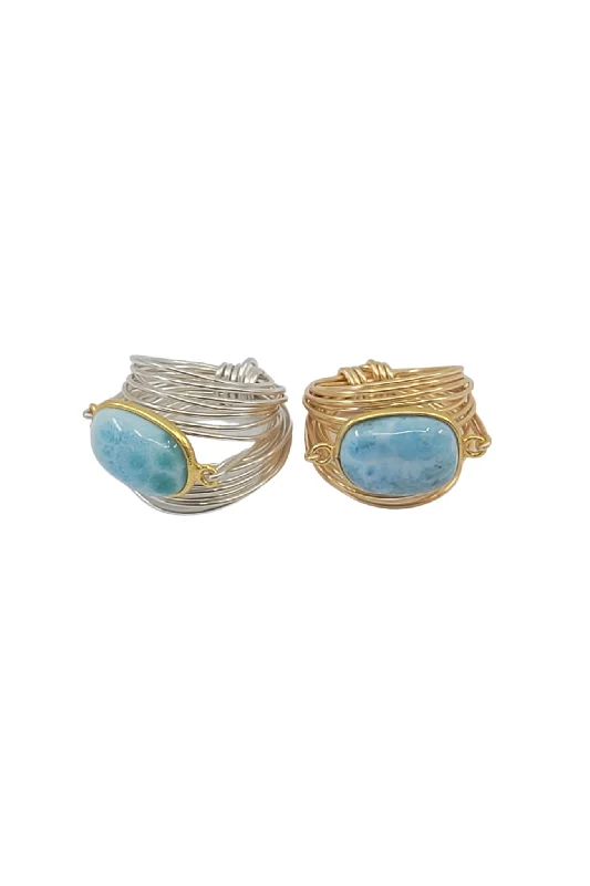 Rings with spiral ruby for bold twist -Torrey Ring in Larimar