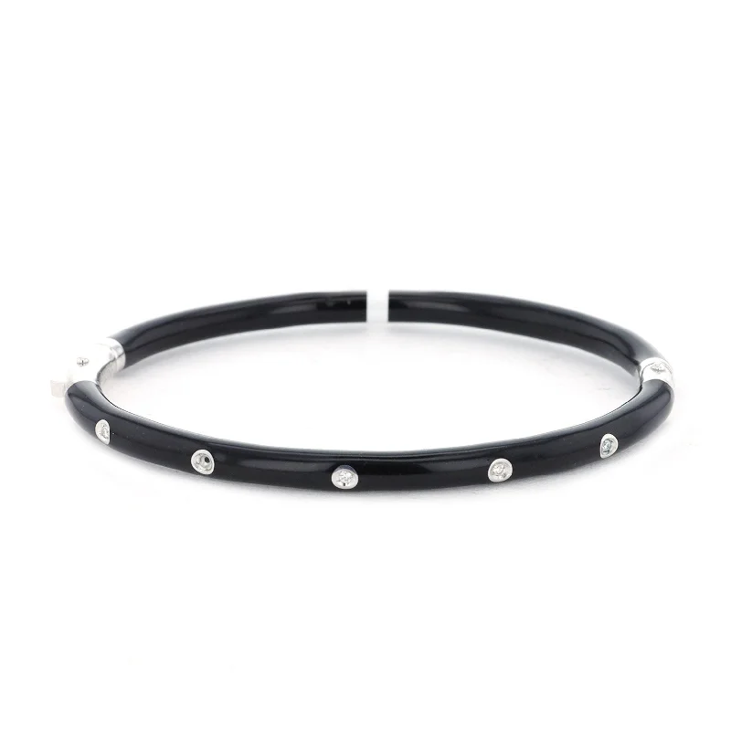 Best bangle bracelets with cubic zirconia for a dazzling and affordable alternative to diamonds-0.10 ctw Diamond Sterling Silver & Enamel Bangle Bracelet