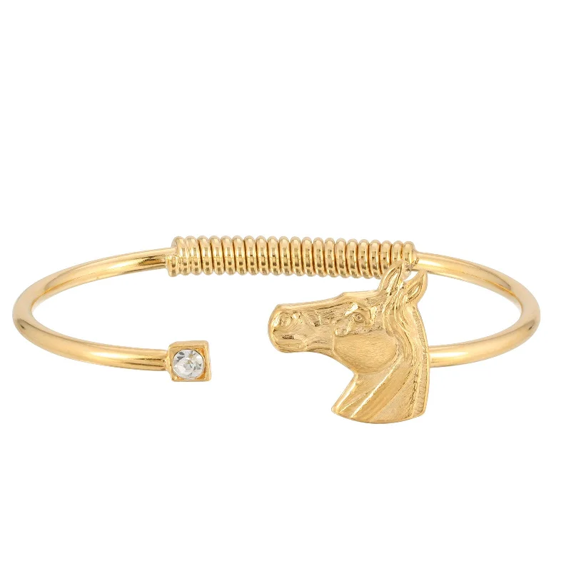 Best bangle bracelets with cubic zirconia for a dazzling and affordable alternative to diamonds-1928 Jewelry® 14K Gold-Dipped Clear Crystal And Horse Accent Hinge Bracelet