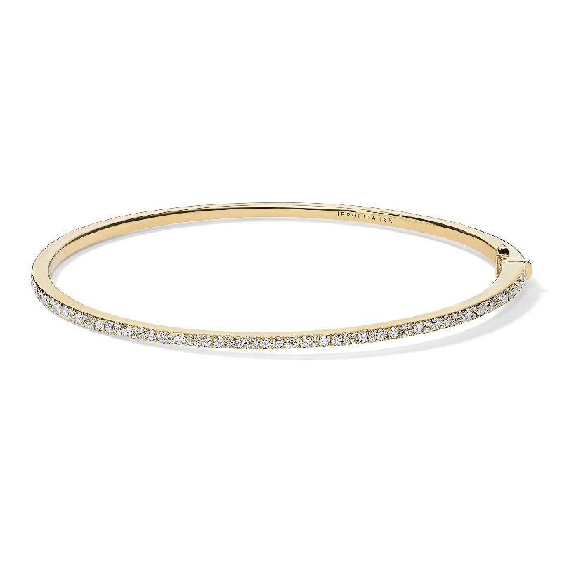 Best bangle bracelets with pearls and crystals for a glamorous and sophisticated look-18K Stardust Mixed Pavé Skinny Hinged Bangle with Diamonds