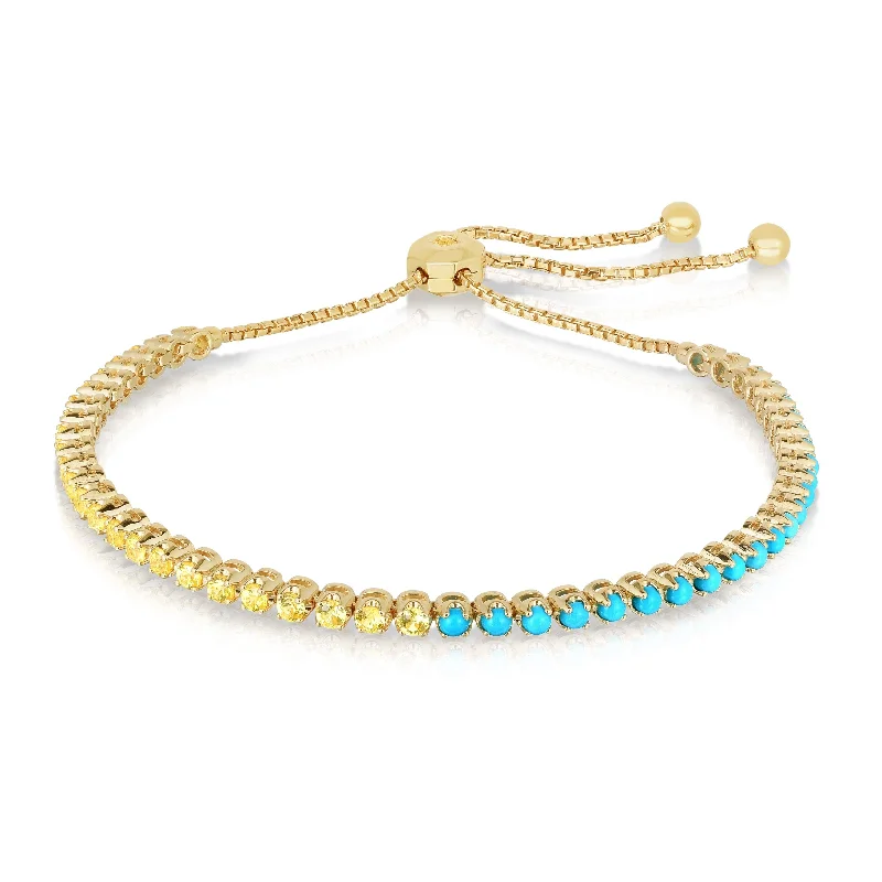 Best bangle bracelets with bright enamel colors for a fun and youthful style-.75ctw Yellow Sapphire/Turquoise 18K Yellow Gold Bracelet