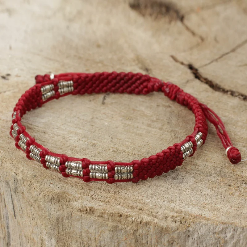 Best bangle bracelets with Swarovski crystals for a touch of sparkle and elegance-Affinity in Red Thai Braided Red Cord Bracelet with 950 Silver Beads