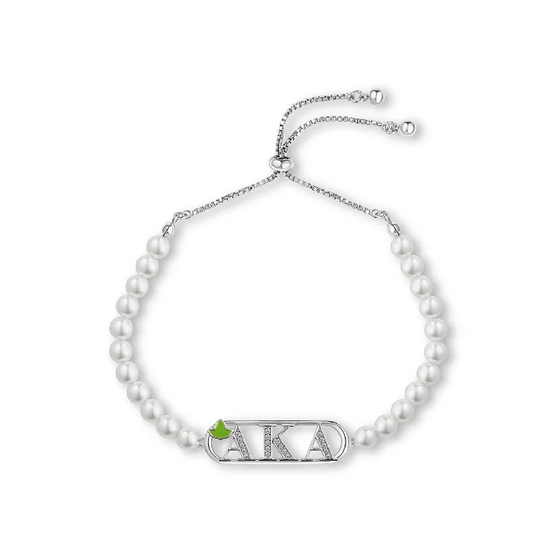 Best bangle bracelets with pastel-colored stones for a soft and delicate appearance-AKA 20 Pearl-Mini Ivy Adjustable Chain Bracelet-Silver