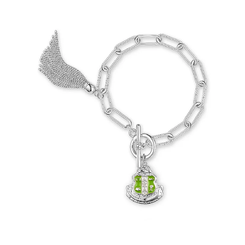 Best bangle bracelets with engraved floral patterns for a delicate and elegant design-AKA Shield Toggle w/Tassel Bracelet-Silver