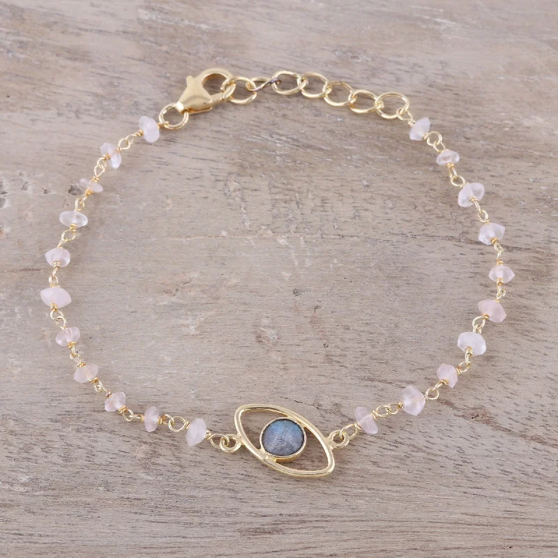 Best bangle bracelets with engraved birthstones for a personalized, meaningful gift-All Eyes on You Gold Plated Labradorite and Rose Quartz Pendant Bracelet