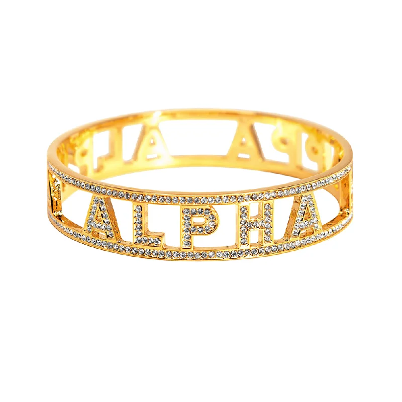 Luxury bangle bracelets with diamond accents for a sparkling, high-end accessory-Alpha Kappa Alpha Crystal Bangle (Gold)