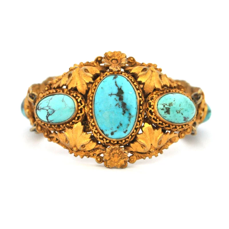 Sleek bangle bracelets with modern metallic finishes for a polished, chic design-Antique French Vermeil Turquoise Bracelet