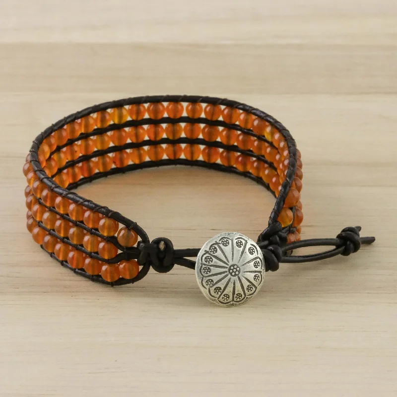 Best bangle bracelets with minimalist silver designs for a timeless, versatile look-Apricots Carnelian Bead and Karen Silver Button Wristband Bracelet