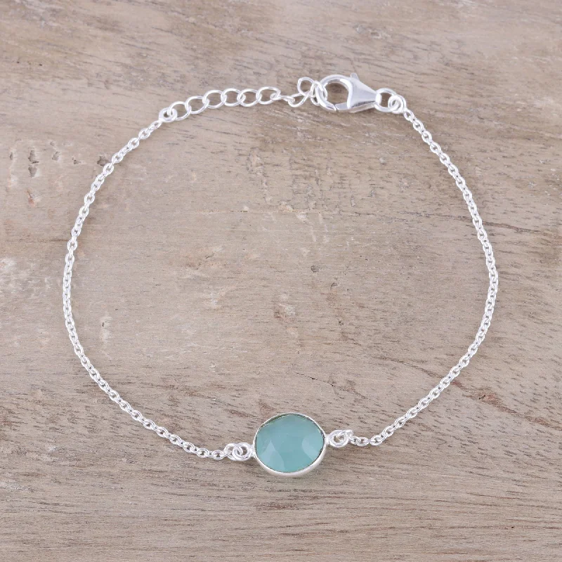 Simple gold bangle bracelets with smooth finishes for a classic and elegant style-Aqua Night Adjustable Chalcedony Pendant Bracelet from India