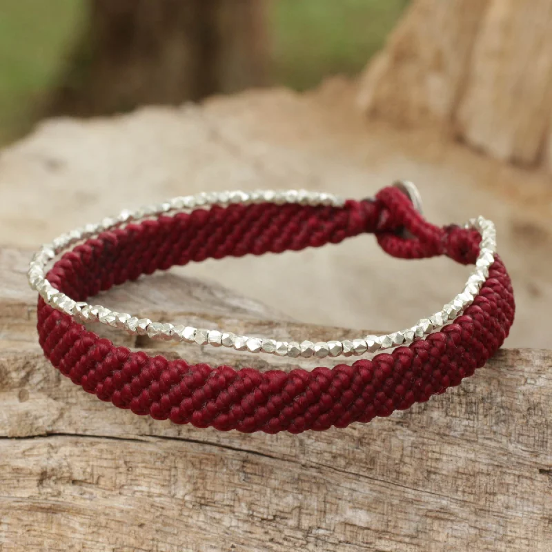 Thin bangle bracelets with mixed metals for a contemporary and versatile look-Blithe Red Women's Red Wristband Bracelet with Silver Beads