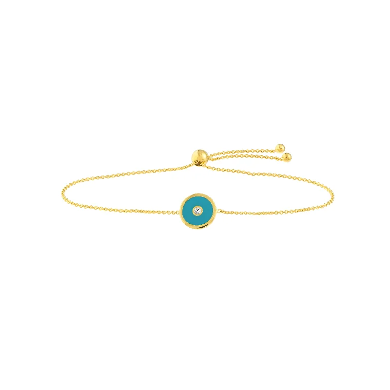 Best bangle bracelets with gold-plated finishes for an affordable luxury option-Blue Enamel Round Evil Eye Bolo Bracelet