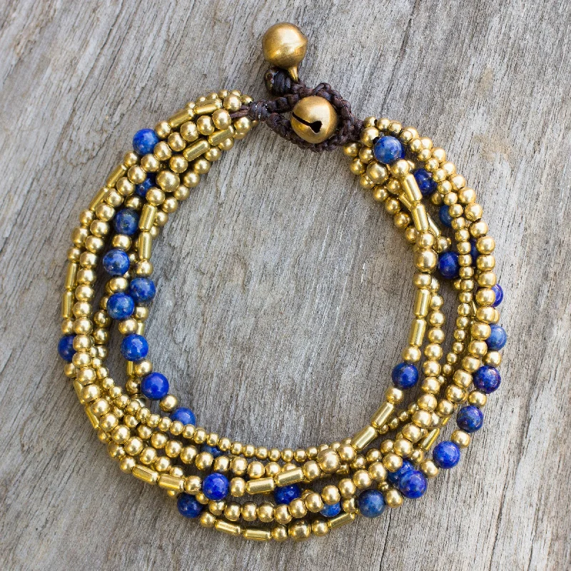 Best bangle bracelets with stacked designs for a trendy and fashionable look-Blue Freedom Lapis Lazuli Brass Beaded Bracelet