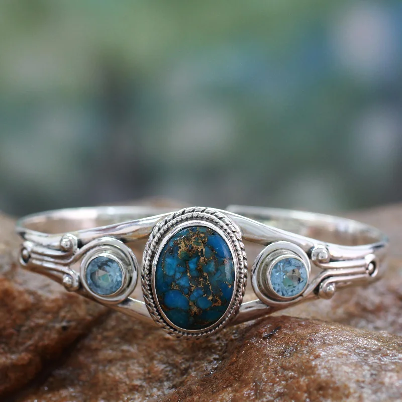 Best bangle bracelets with minimalist silver designs for a timeless, versatile look-Blue Heavens Topaz & Turquoise Cuff Bracelet