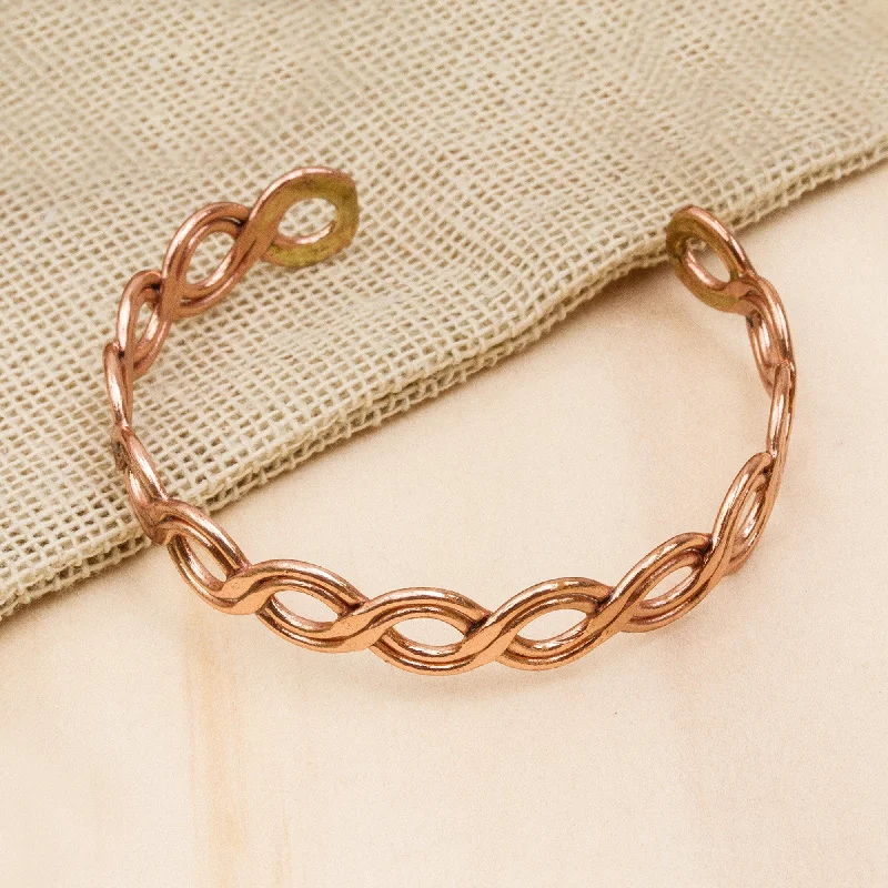 Best bangle bracelets with unique stone inlays for a one-of-a-kind accessory-Brilliant Beauty Weave Motif Copper Cuff Bracelet from Mexico