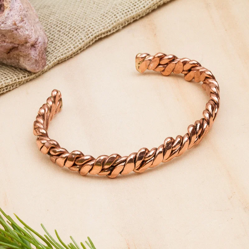 Best bangle bracelets with thin, delicate chains for an understated, sophisticated look-Brilliant Luster Handcrafted Copper Cuff Bracelet from Mexico