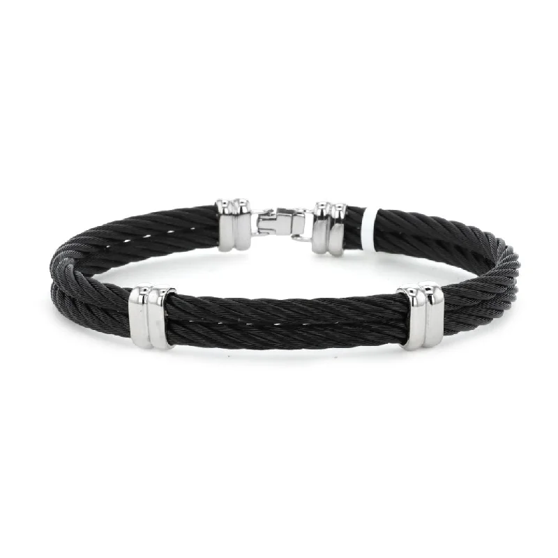 Stacked bangle bracelets with alternating textures for a dynamic, trendy look-Cable Bracelet | 10273201