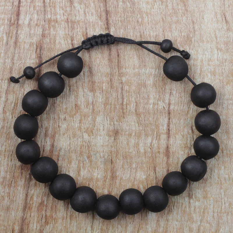 Best bangle bracelets with adjustable sizes for a comfortable and perfect fit-Chic Silhouettes Adjustable Ebony Wood Beaded Bracelet from Ghana