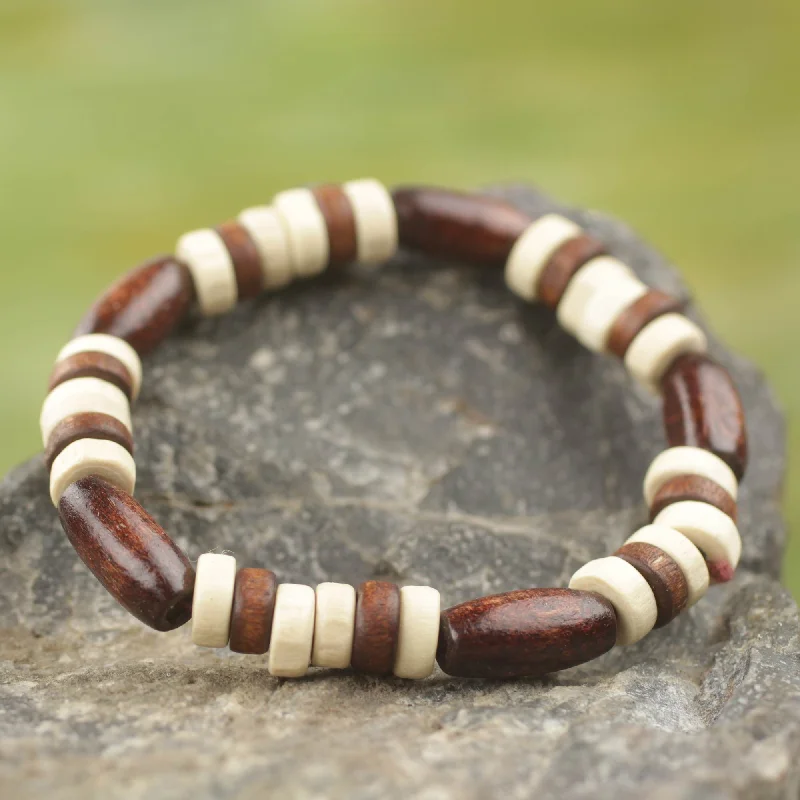 Best bangle bracelets with stacked designs for a trendy and fashionable look-Chocolate Artisan Crafted Wood Beaded Stretch Bracelet from Ghana