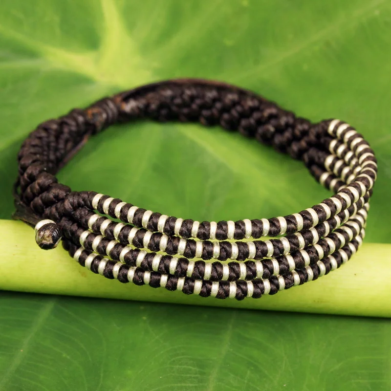 Classic bangle bracelets with clean lines for an elegant and versatile accessory-Chocolate Chiang Mai Quartet Thai Hill Tribe Silver Dark Brown Macrame Bracelet