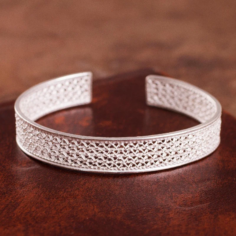 Best bangle bracelets with infinity symbols for a timeless and meaningful design-Colonial Shine Sterling Silver Filigree Cuff Bracelet from Peru