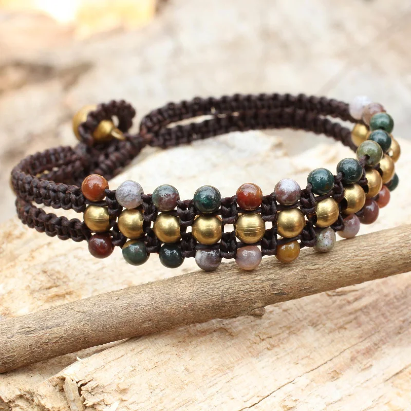 Wide bangle bracelets with bright gemstone accents for a bold, vibrant style-Colors of Joy Jasper and Brass Wristband Bracelet