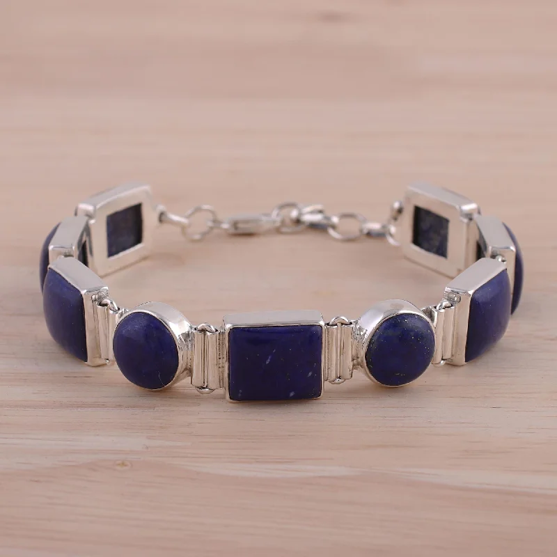 Best bangle bracelets with Swarovski crystals for a touch of sparkle and elegance-Connected Lapis Lazuli & Sterling Silver Link Bracelet