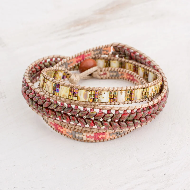 Colorful bangle bracelets with enamel details for a playful and youthful style-Country Land Handcrafted Glass Beaded Wrap Bracelet from Guatemala