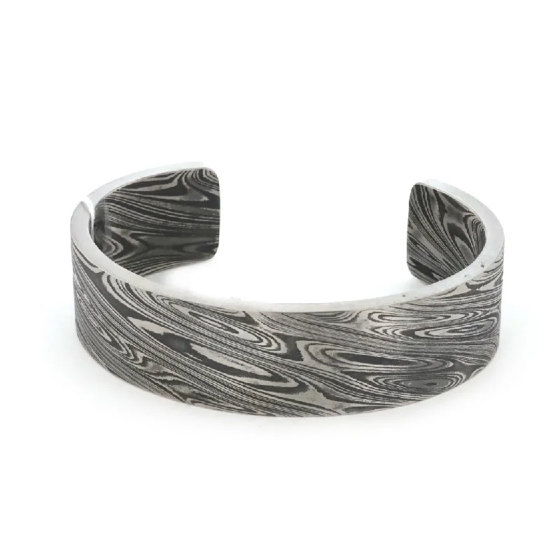 Bangle bracelets with open-ended designs for a modern and adjustable fit-Damascus Steel Cuff Bracelet