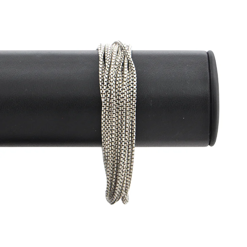 Bold bangle bracelets with mixed materials like wood, metal, and fabric-David Yurman 925 Sterling Silver Multi-Strand box chain Bracelet