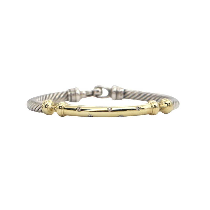 Wide bangle bracelets with modern geometric patterns for a bold fashion statement-David Yurman Diamond 14k Gold and Sterling Silver Bracelet