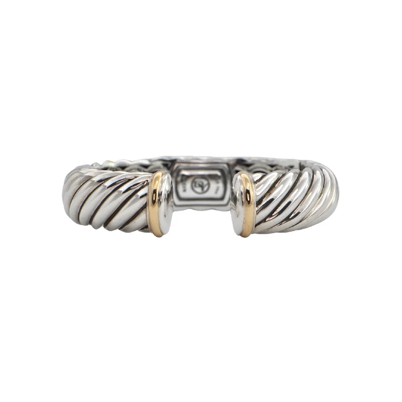 Best bangle bracelets with stacked designs for a trendy and fashionable look-David Yurman Sculpted Cable Sterling Silver and 18K Gold Cuff Bracelet 15mm