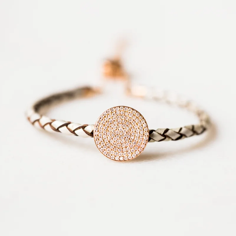 Best bangle bracelets with pastel enamel for a soft and delicate aesthetic-Diamond Disc Leather Bracelet | 14-Karat