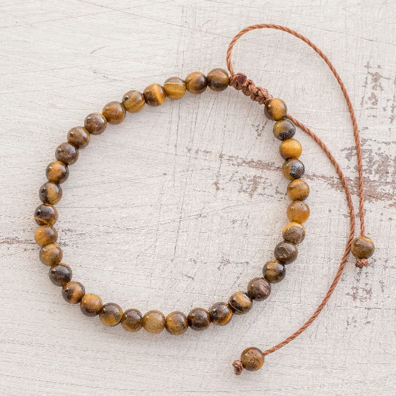 Best bangle bracelets with minimalist geometric designs for a contemporary, edgy look-Earthen Sweetness Adjustable Tiger's Eye Beaded Bracelet from Guatemala