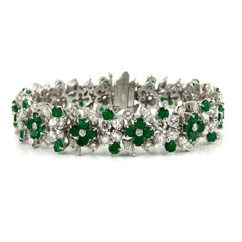 Lightweight bangle bracelets with subtle shimmer for an understated yet elegant look-Estate Emerald and Diamond Bracelet