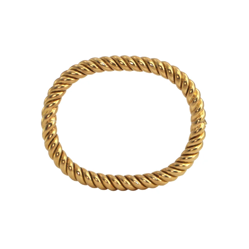 Stacked bangle bracelets with alternating textures for a dynamic, trendy look-Estate Italian 18K Gold Hinged Rectangular Ridged Bangle Bracelet