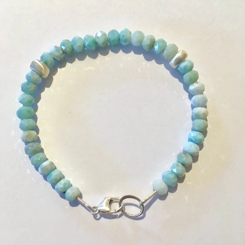 Best bangle bracelets with bright enamel colors for a fun and youthful style-Faceted Larimar and Brushed Sterling Silver Bracelet