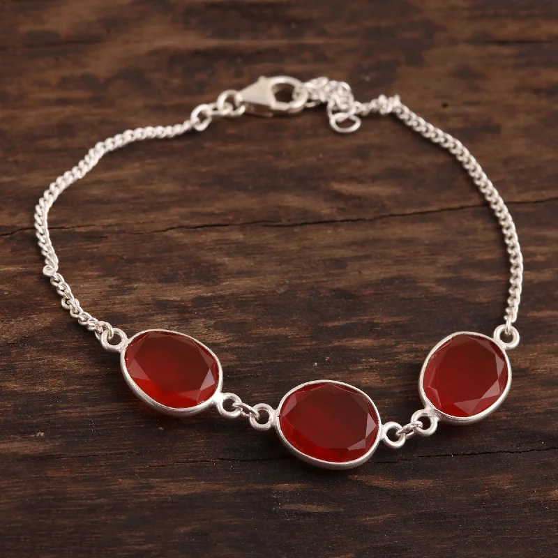 Wide bangle bracelets with bright gemstone accents for a bold, vibrant style-Fiery Glisten 15-Carat Carnelian Link Bracelet from India