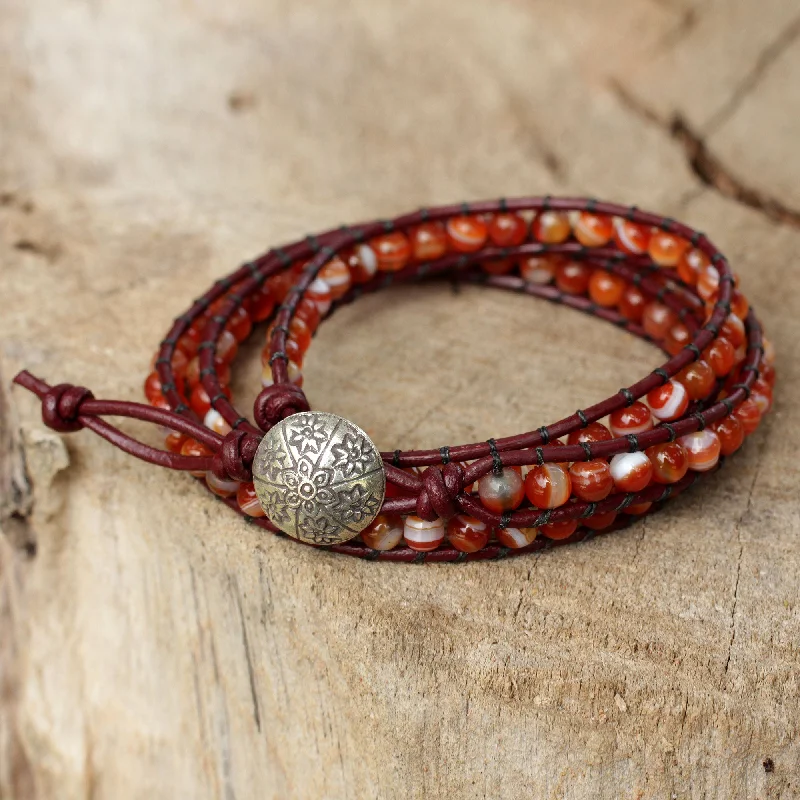 Bangle bracelets with open-ended designs for a modern and adjustable fit-Forest Flower Hand Made Carnelian Wrap Bracelet