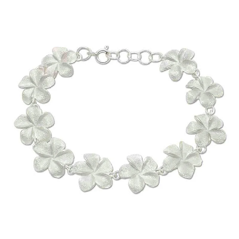 Best bangle bracelets with enamel floral patterns for a delicate and feminine touch-Frangipani Sterling Silver Link Bracelet