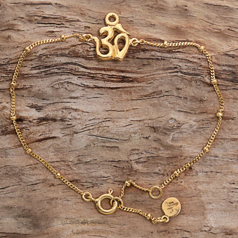 Best bangle bracelets with hand-crafted details for a unique and artisanal touch-Gold Om Gold Plated Sterling Silver Pendant Bracelet Om Indonesia