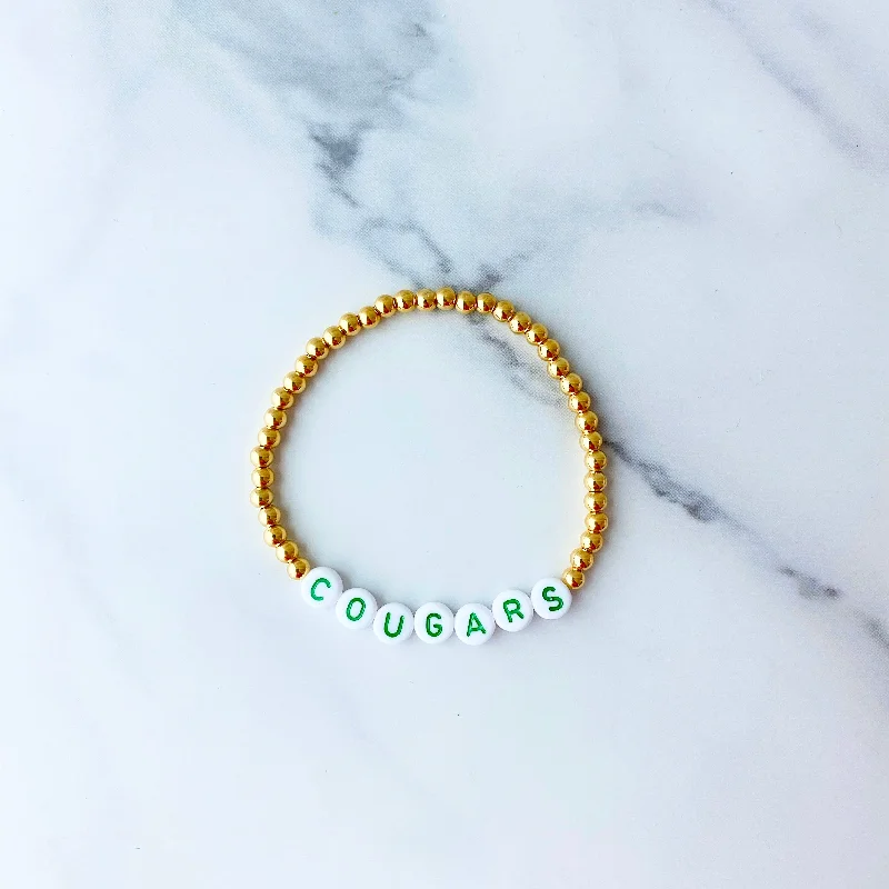 Bangle bracelets with colorful gemstone accents for a fun and vibrant pop of color-Green Cougars Gold Beaded Bracelet