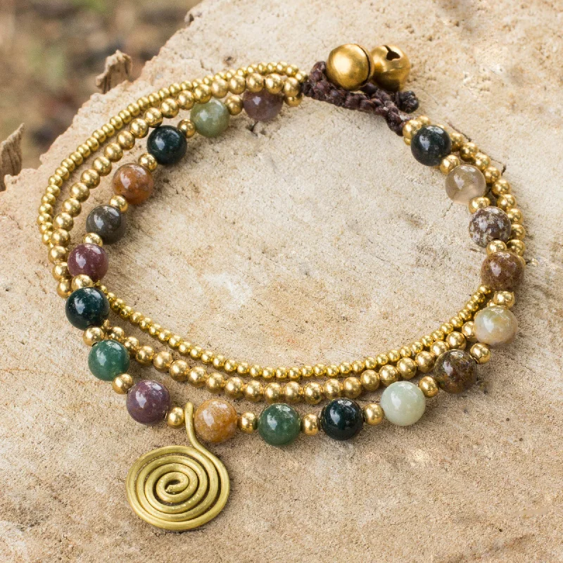 Best bangle bracelets with stacked designs for a trendy and fashionable look-Harmonious Blend Thai Beaded Jasper and Brass Bracelet